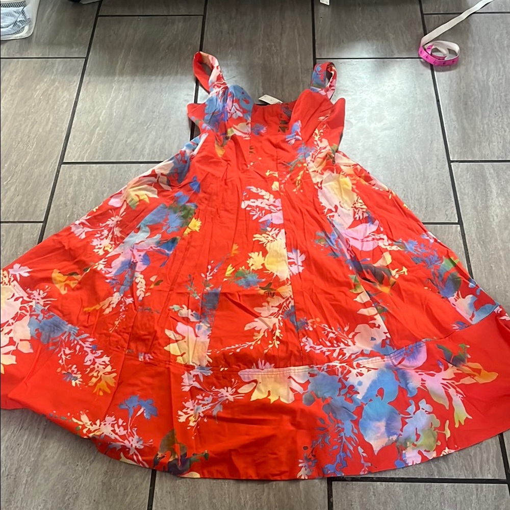 Anthropologie Orange Pink Floral A-Line Maxi Dress